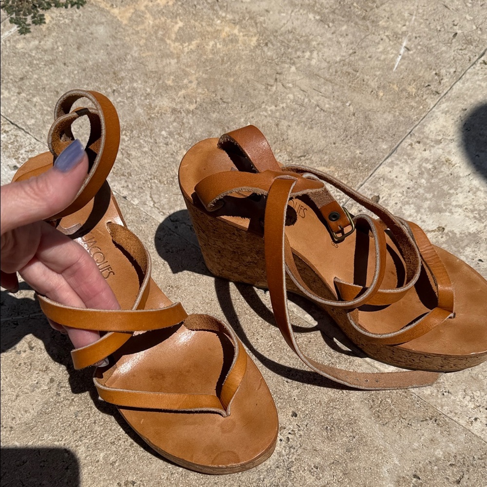 Brown Leather Wedge Sandals